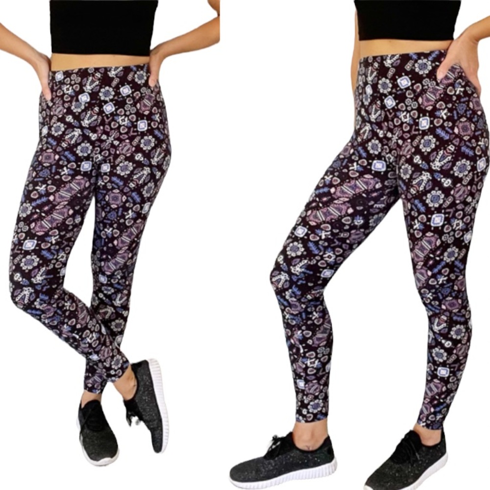 LuLaRoe purple tribal snowflake print leggings one size